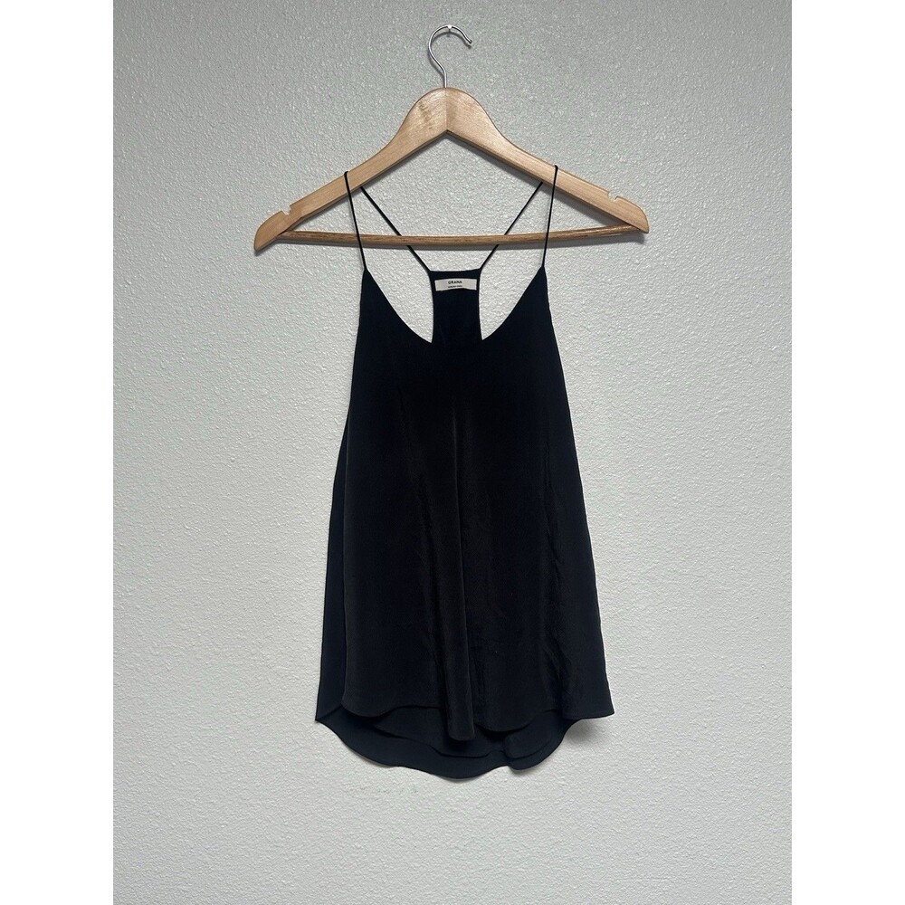 Grana Black 100% Silk Sleeveless Blouse Tank Top Capsule Minimal Small Office S